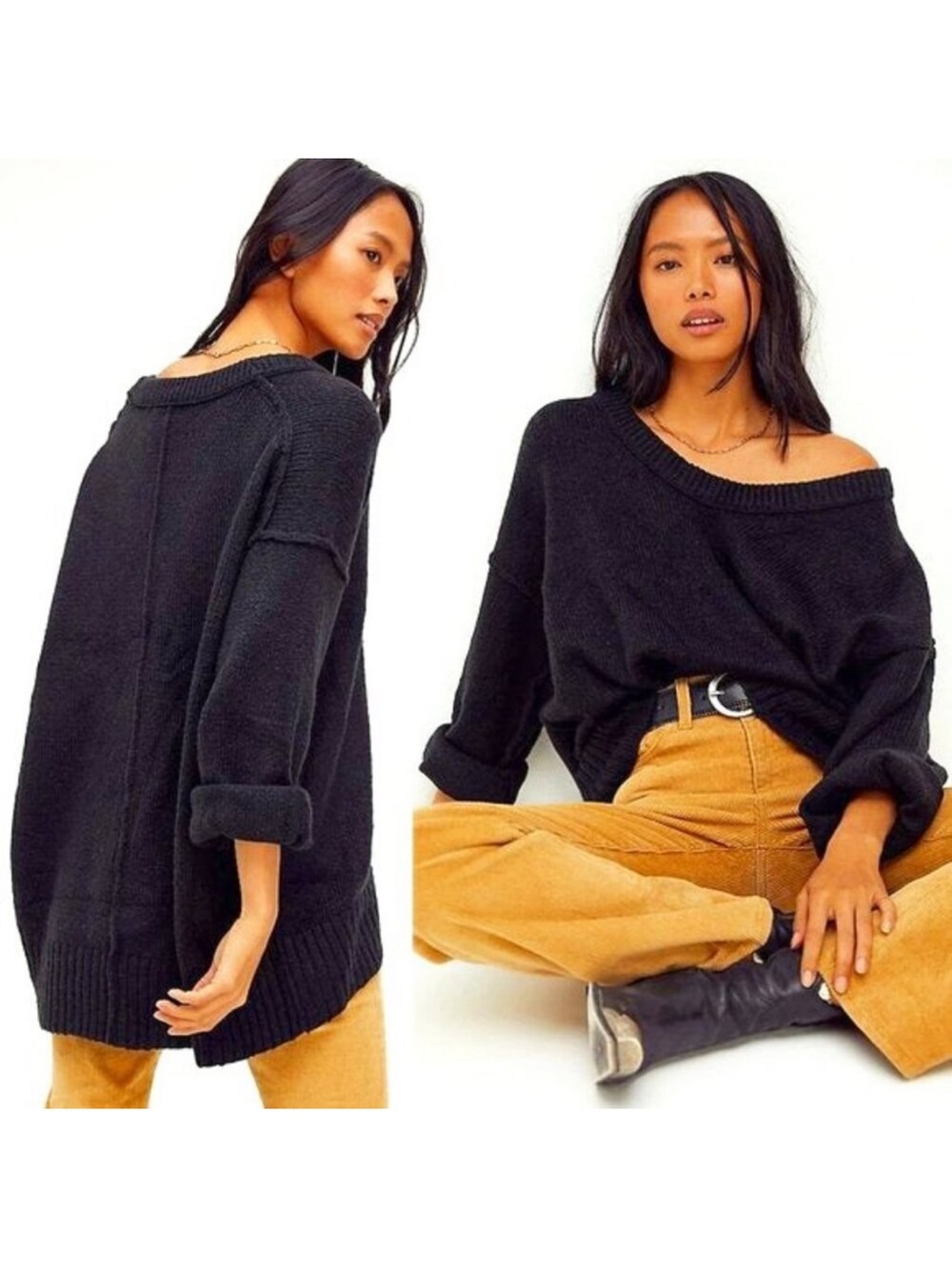 Free People Sweater Brookside Oversized Casual Black Small